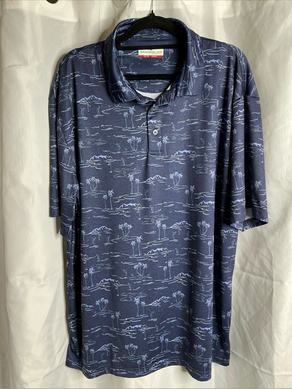 Grand Slam Men's Navy Blue Island-Print Polo